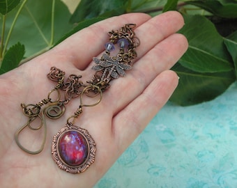 Collar de libélula, joyería de fantasía, collar de rol, regalo místico y mágico para ella, joyería de dragón hecha a mano.
