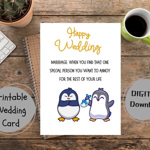 PRINTABLE Wedding Card * Print at Home Card * Funny Wedding Card * Funny Digital Card * * Wedding Congrats * Penguin Printable Card