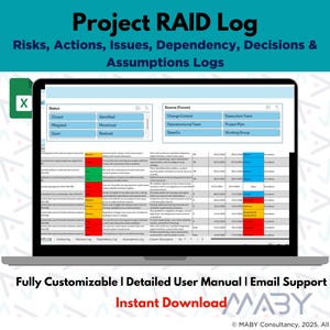 Risk Assessment,  Risk Log, Issue log, Project Management, RAID Log, PMO Tracker, Project Risk, Excel Template, Automatic Display, Tracker
