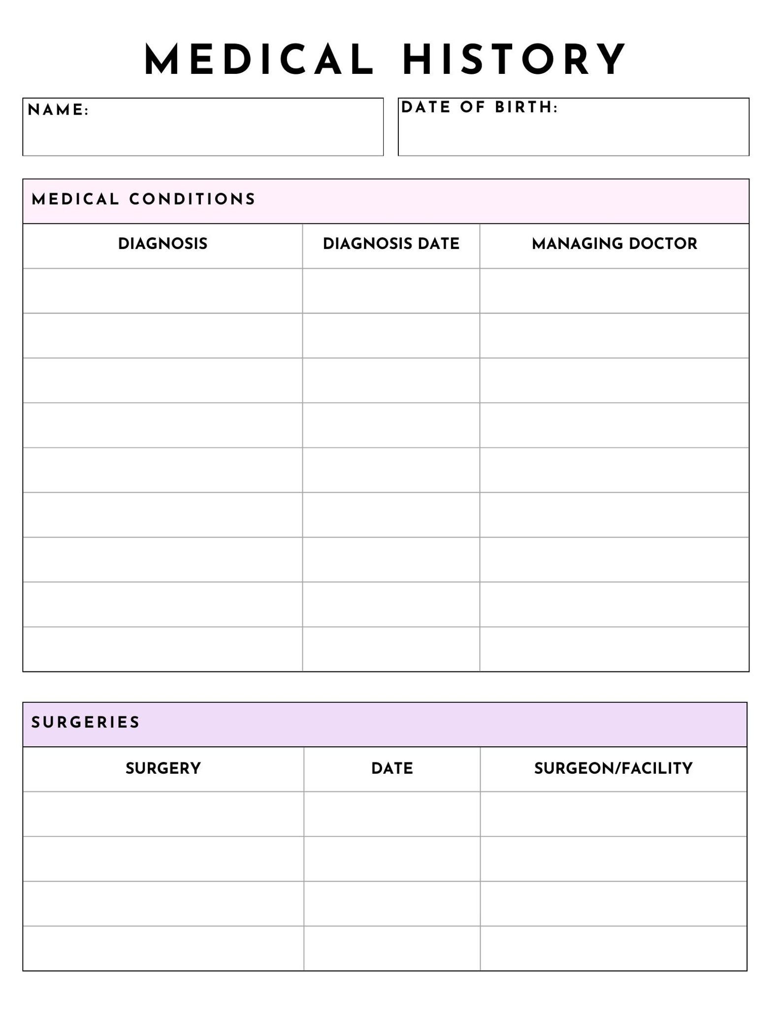 Medical Summary Template, Health Planner (digital Download) - Etsy
