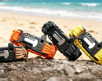 Pulsera de supervivencia 4 en 1 de paracord / Encendedor + Silbato + Cortador + Muñequera / Accesorio artesanal para actividades al aire libre para excursionistas y exploradores