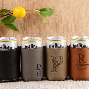 Engraved Beer Can Holder,Gifts Personalized,Wedding Favor,Bottle Holder,Best Man Gift,Gift for Him,Leather Can Cooler,Custom Holder