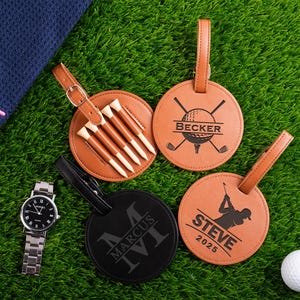 Personalized Leather Golf Bag Tag with Tees,Custom Golf Accessories,Engraved Golf Bag Name Tag,Goll Luggage Tag, Golf Gifts for Him or Her
