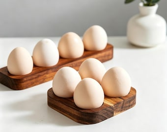 Handcrafted Solid Wood Egg Holder Tray - Natural Acacia Walnut Kitchen Organizer & Breakfast Serving Platter