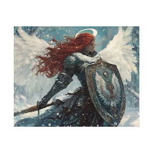 Valkyrie in Winter - Angel Knight Matte Poster, Fantasy Wall Art, Landscape Print