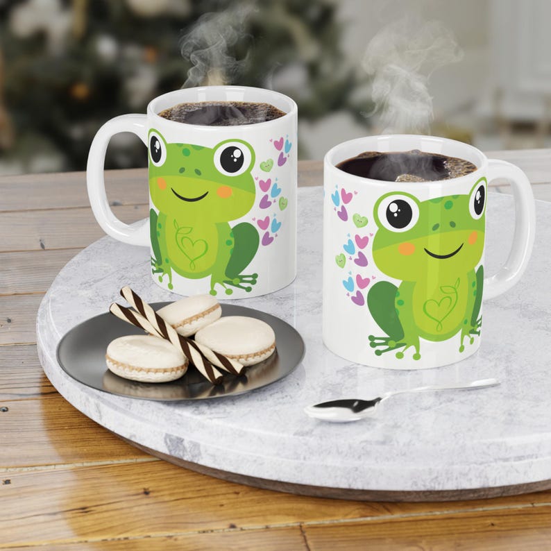 Whimsical Frog Mug With Hearts, 11oz 20oz Ceramic Coffee Cup, Heart ...