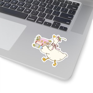 Charming Book-Loving Goose Kiss-Cut Stickers, Cute Laptop Decals, Planner Decor, Gift for Book Lovers, Whimsical Art Stickers