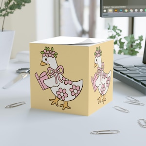 Encantador cubo de notas floral, bloc de notas con forma de pato, papelería para el hogar y la oficina, regalo para amantes de la jardinería, decoración primaveral.