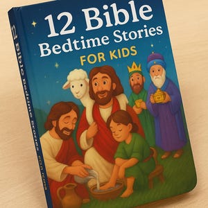 12 histoires bibliques au coucher pour enfants - Livre de foi chrétienne pour enfants | Prières douces, illustrations et réflexions nocturnes