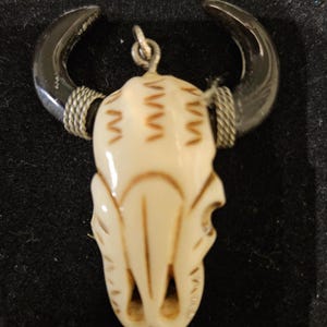 Buffalo Skull Tribal Pendant Bead - Jewelry Craft Making Carved Buffalo Bone