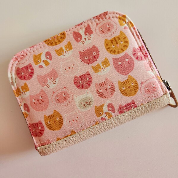 Pink Cats Mini Zip Around Wallet Zip Coin Pocket Card Slots