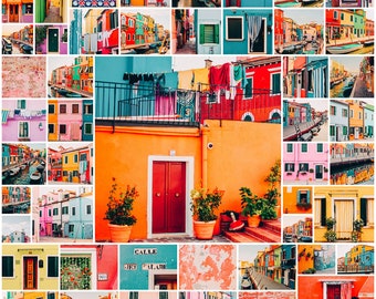 DIGITAL PHOTO COLLAGE kit / set of 50 photos from Burano (Venice, Italy) colorful, aesthetic set for traveller, dorm decor, tezza inspired