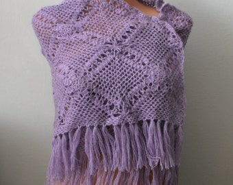 Lilac Crochet Triangle Shawl.