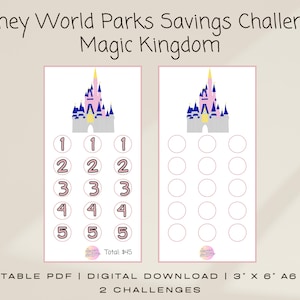 Disney Themed Low Income Savings Challenge | Disney World Parks Magic Kingdom | A6 Printable PDF Digital Download