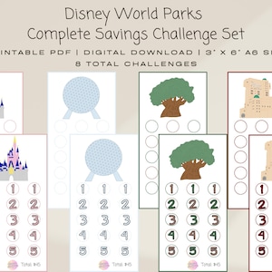 Disney Themed Low Income Savings Challenge | Disney World Parks Full Set | A6 Printable PDF Digital Download