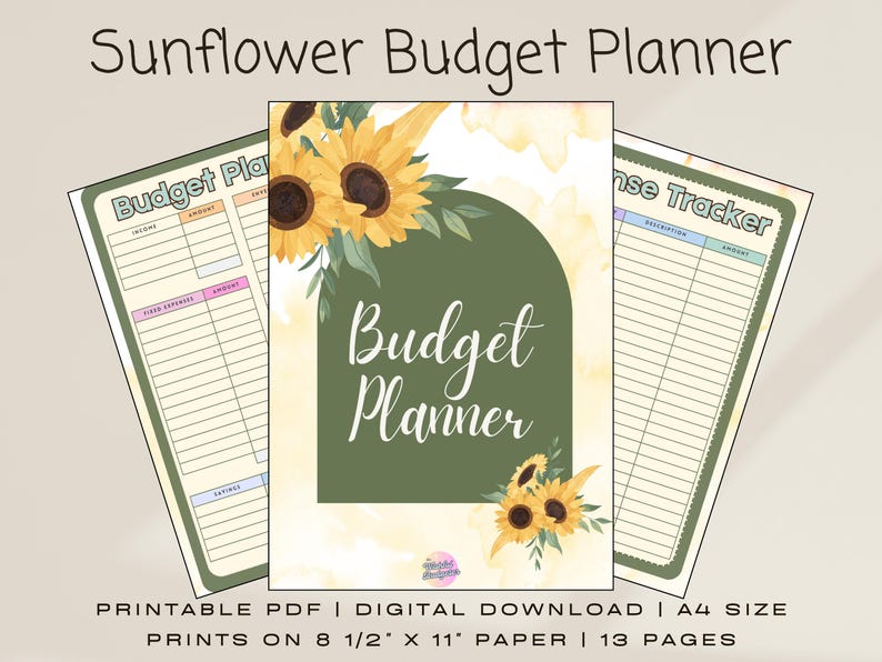 2025 Complete Budget Planner for Binder Sunflower Themed | Paycheck ...