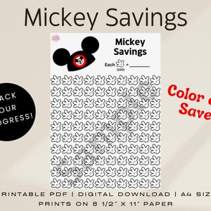 Mickey Mouse 100 Envelope Savings Challenge | Disney Themed Low Income Savings Tracker | A4 Printable PDF Digital Download | Color and Save
