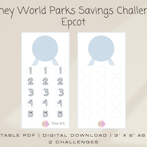 Disney Themed Low Income Savings Challenge | Disney World Parks Epcot | A6 Printable PDF Digital Download