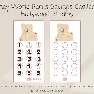 Disney Themed Low Income Savings Challenge | Disney World Parks Hollywood Studios | A6 Printable PDF Digital Download