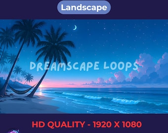Halbmond Strand Nachtlandschaft Loop | Entspannendes Meer Video (Digitaler Download)
