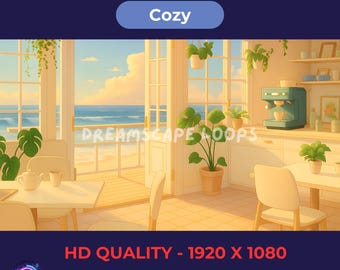Boucle vidéo Lo-Fi Beachside Cafe | Décoration numérique Cosy Coffee Shop