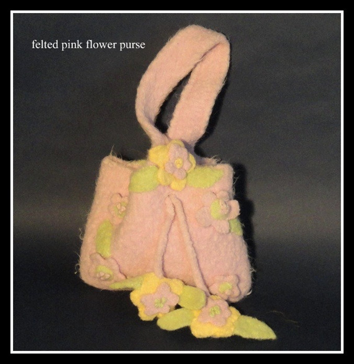 Felted pink flower purse Etsy