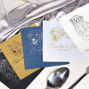Benutzerdefinierte Verlobungs Servietten | Hochzeit-Servietten | Personalisierte Servietten | Handgezeichnete Haustier-Servietten | Individuelle Papierservietten | Hund-Servietten