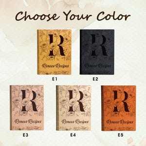 May include: A range of recipe books in colours such as gold, black, peach, cream, and orange. Each book has a floral design with the letter "R" and the text "Renees Recipes". The phrase "Choose Your Color" is at the top of the image.