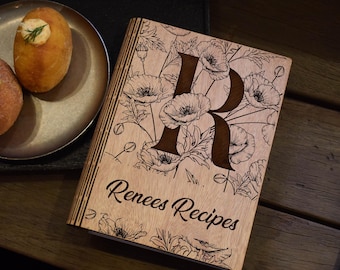 Personalized Wooden Recipe Book: Custom Recipe Binder 3 Ring, Family Cookbook