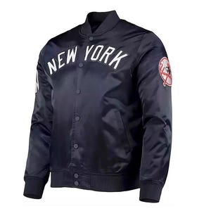 MLB New York Yankees Vintage 90s Athletic Jacket Blue Satin Bomber Style Varsity Jacket