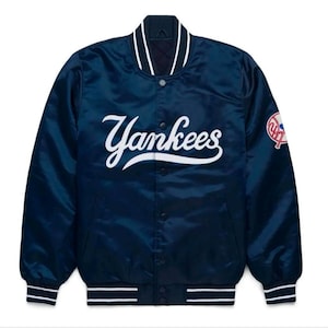 NY Yankees Vintage 90s Athletic Jacket Blue Satin Bomber Style Varsity Jacket
