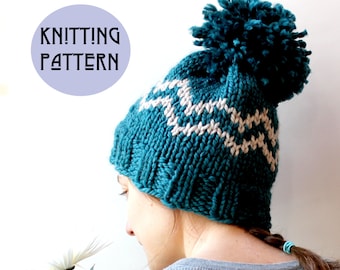 Knit Hat Pattern, Hat Knitting Pattern, Knit Hat DIY, Knitted Hat, Toque Pattern, Pom Pom Hat Pattern, Knitting Pattern, Winter Hat Knit