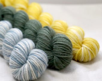 Plant Dyed Mini Skein Sock Yarn Set, Blue Green Yellow