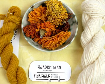 Natural Dye Kit, Marigold Dye Kit, Dried Marigold Blossoms 20gm, Mordanted Yarn, Organic Marigolds for Dyeing, Natural Dye Supplies