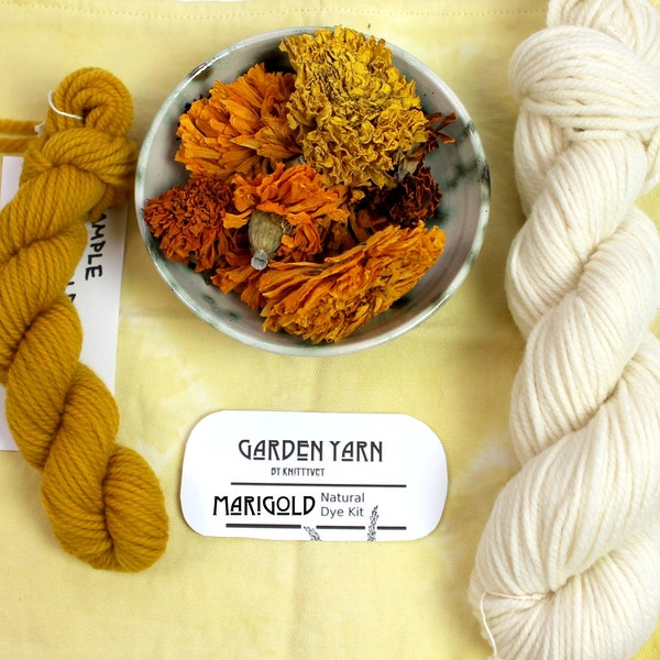 Natural Dye Kit, Marigold Dye Kit, Dried Marigold Blossoms 20gm, Mordanted Yarn, Organic Marigolds for Dyeing, Natural Dye Supplies