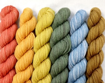 Plant Dyed Mini Skein Yarn Set, 6 Naturally Dyed Rainbow Colors