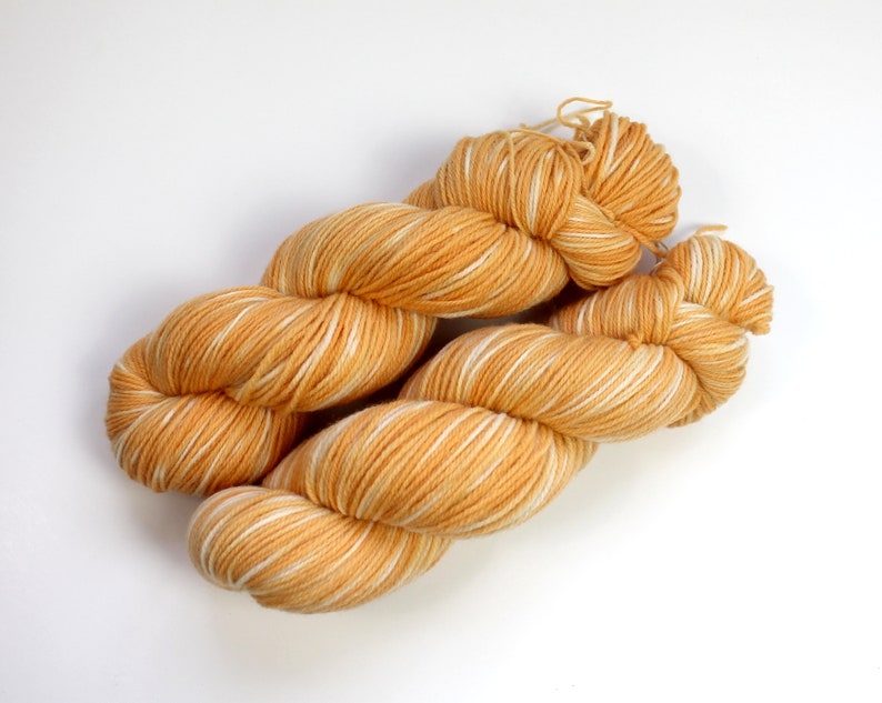 Naturally dyed yarn, orange yarn, fingering weight yarn, plant dyed yarn, hand painted yarn, shawl yarn, fall color yarn image 3