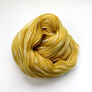 Naturally dyed yarn, mustard yellow yarn, fingering weight yarn, plant dyed yarn, hand painted yarn, shawl yarn, fall color yarn image 2