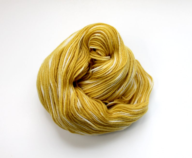 Naturally dyed yarn, mustard yellow yarn, fingering weight yarn, plant dyed yarn, hand painted yarn, shawl yarn, fall color yarn image 2