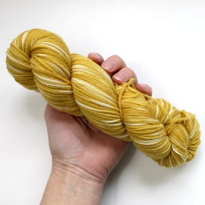 Naturally dyed yarn, mustard yellow yarn, fingering weight yarn, plant dyed yarn, hand painted yarn, shawl yarn, fall color yarn image 3