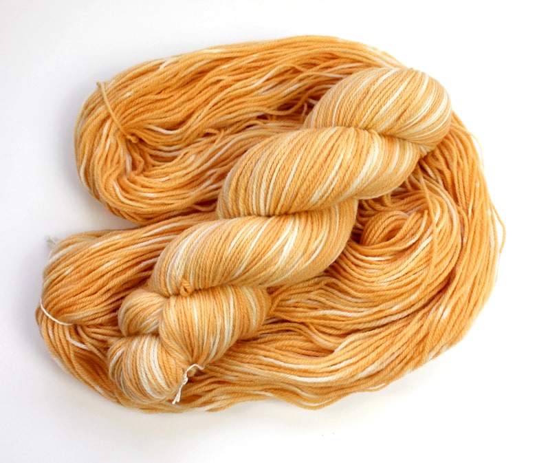 Naturally dyed yarn, orange yarn, fingering weight yarn, plant dyed yarn, hand painted yarn, shawl yarn, fall color yarn image 2