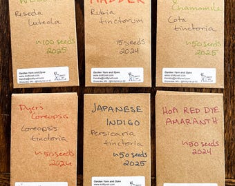 Natural Dye Seed Collection - Dyer's Chamomile, Dyer's Coreopsis, Hopi Red Dye Amaranth, Japanese Indigo, Weld, Madder, Natural Dye