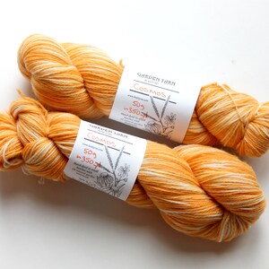 Naturally dyed yarn, orange yarn, fingering weight yarn, plant dyed yarn, hand painted yarn, shawl yarn, fall color yarn image 6