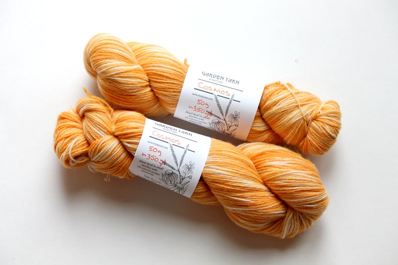 Naturally dyed yarn, orange yarn, fingering weight yarn, plant dyed yarn, hand painted yarn, shawl yarn, fall color yarn image 6