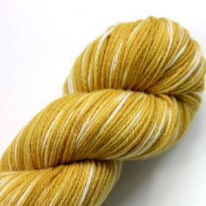 Naturally dyed yarn, mustard yellow yarn, fingering weight yarn, plant dyed yarn, hand painted yarn, shawl yarn, fall color yarn image 1