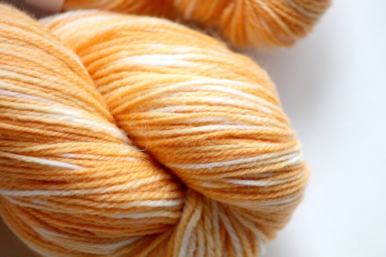 Naturally dyed yarn, orange yarn, fingering weight yarn, plant dyed yarn, hand painted yarn, shawl yarn, fall color yarn image 5