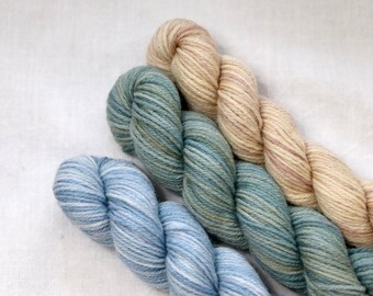 Plant Dyed Mini Skein Yarn Set of 3 in Washable Sock Wool
