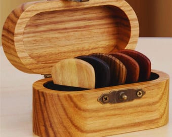 Handmade Wooden Guitar Picks with Elegant Wooden Box
