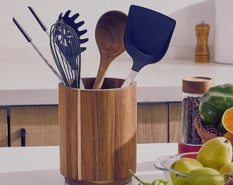 Wooden Kitchen Utensil Holder Countertop Storage