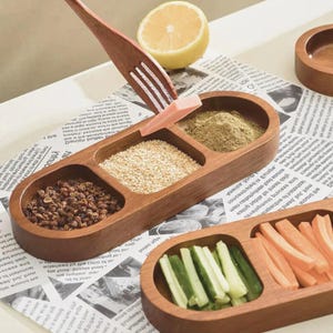 Solid Wood Rectangle Tray Grid Condiment Plate